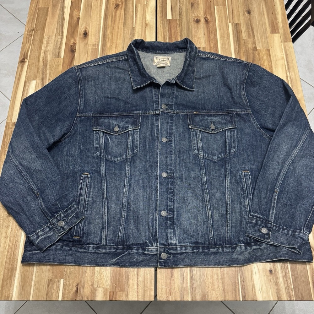 Polo Ralph Lauren Denim Jacket Mens 4XB Blue Dark Wash Jean Trucker Button Up